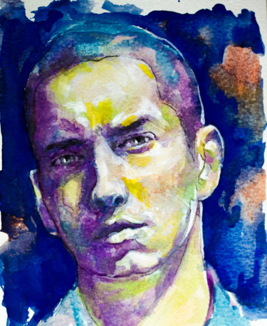 Painting titled "Eminem" by Laur Iduc, Original Artwork, Watercolor