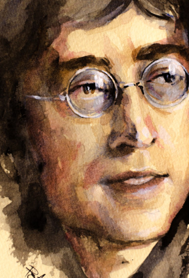 Pintura titulada "John Lennon" por Laur Iduc, Obra de arte original, Acuarela