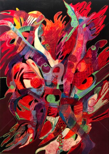 Malerei mit dem Titel "Fuori dal rosso" von Laura Alunni, Original-Kunstwerk, Pigmente