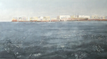 Pittura intitolato "Seascape with city…" da Laura Benaglia Nones, Opera d'arte originale, Acrilico