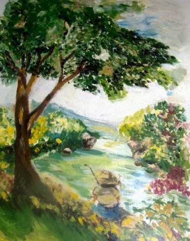 Pittura intitolato "Il pescatore" da Laura Cappelletti, Opera d'arte originale