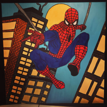 Painting titled "Spiderman en haut d…" by Laura Cavalié, Original Artwork, Acrylic