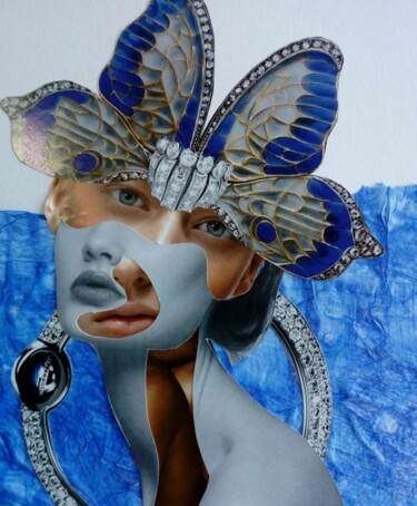 Collages titled "Sueño en azul" by Laura Dangelo, Original Artwork, Collages