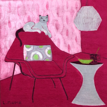 Malerei mit dem Titel "Interno rosa" von Laura Fiume, Original-Kunstwerk, Öl Auf Holzplatte montiert