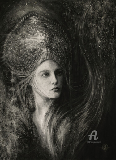 Рисунок под названием "Spring Queen" - Laura Krusemark, Подлинное произведение искусства, Древесный уголь