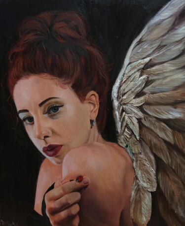 Painting titled "lucky angel" by Laura Muolo, Original Artwork, Oil