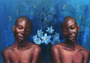 Painting titled "REGENERATING PEOPLE" by Laura Muolo, Original Artwork, Oil Mounted on Wood Stretcher frame