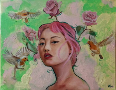 Pittura intitolato "rinasco fiore" da Laura Muolo, Opera d'arte originale, Olio