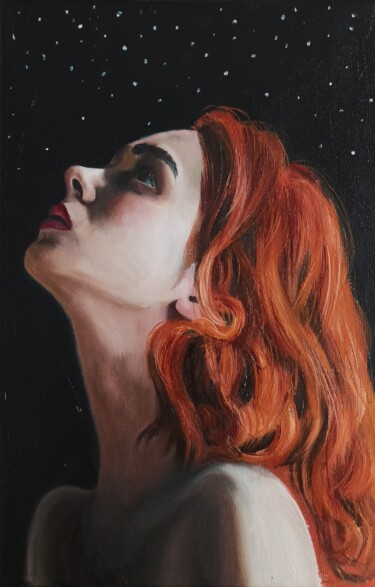 Painting titled "Guardando il cielo" by Laura Muolo, Original Artwork, Oil Mounted on Wood Stretcher frame