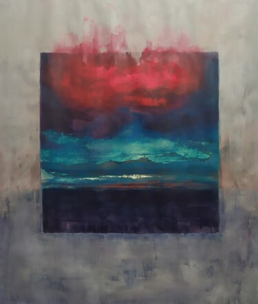 Painting titled "nuvola rossa su pae…" by Laura Pitingaro, Original Artwork, Tempera Mounted on Wood Stretcher frame