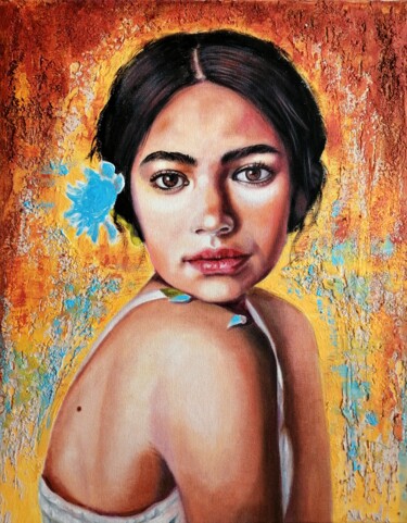 Картина под названием "Peonia blu" - Laura Segatori, Подлинное произведение искусства, Масло