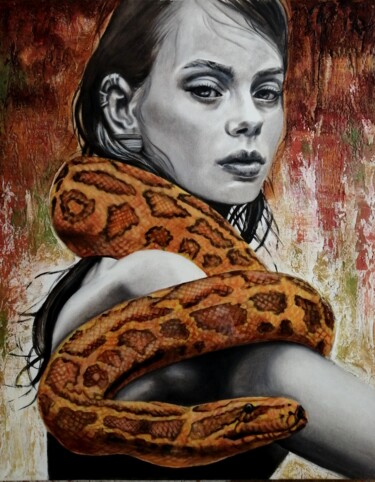 Painting titled "SNAKE EYES CONTACT" by Laura Segatori, Original Artwork, Oil