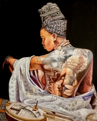 Painting titled "KORA" by Laura Segatori, Original Artwork, Oil Mounted on Wood Stretcher frame