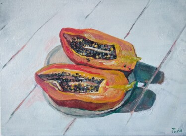 Malerei mit dem Titel "Two papayas" von Laura Tuča, Original-Kunstwerk, Acryl