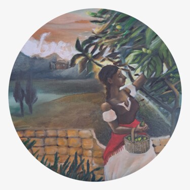 Painting titled "fig picker" by Laura Tuča, Original Artwork, Oil