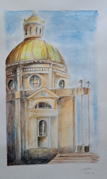 Painting titled "Unknown church" by Laura Tuča, Original Artwork, Watercolor