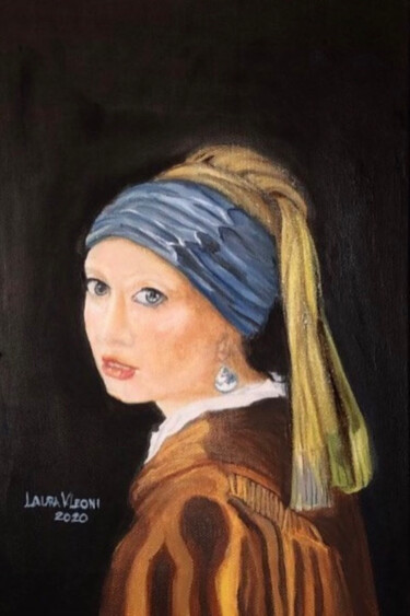 Painting titled "(Girl with a Pearl…" by Laura Vila Leoni, Original Artwork, Oil