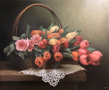 Painting titled "Flowerbasket" by Laura Vincelli, Original Artwork, Oil