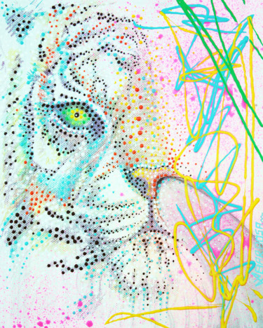 Painting titled "Bubblegum Tiger" by Laura Barbosa, Original Artwork, Acrylic
