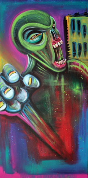 Painting titled "Alien Zombie" by Laura Barbosa, Original Artwork, Acrylic
