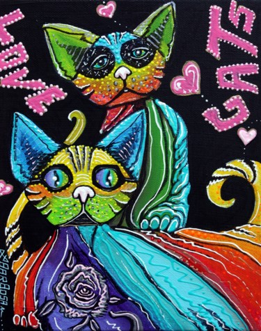 Peinture intitulée "Love Cats" par Laura Barbosa, Œuvre d'art originale, Acrylique