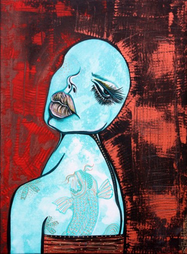 Painting titled "Turquoise Girl" by Laura Barbosa, Original Artwork, Acrylic