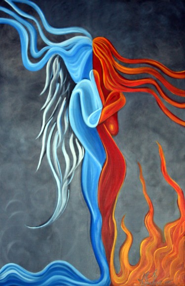 Painting titled "Fire N Ice" by Laura Barbosa, Original Artwork, Acrylic