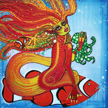 Peinture intitulée "Clownfish Mermaid" par Laura Barbosa, Œuvre d'art originale, Acrylique