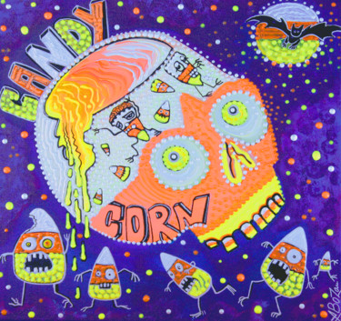 Painting titled "Haunted Candy Corn" by Laura Barbosa, Original Artwork, Acrylic