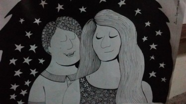 Dibujo titulada "Pareja Enamorada" por Laura Capurro, Obra de arte original, Tinta