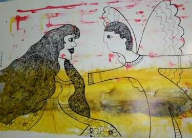 Disegno intitolato "Ángel de la guarda" da Laura Capurro, Opera d'arte originale, Inchiostro