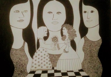 Drawing titled "Reunión de brujas" by Laura Capurro, Original Artwork, Ink