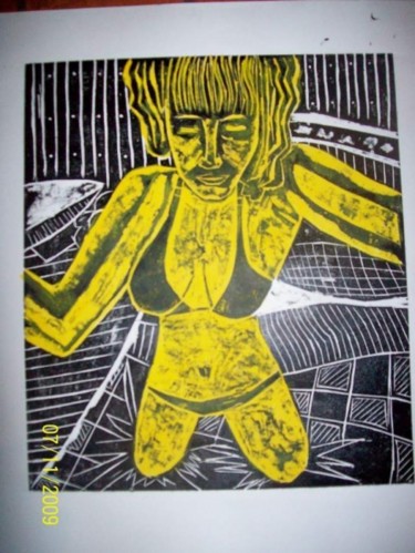Prenten & gravures getiteld "Sexy girl in yellow" door Laura Capurro, Origineel Kunstwerk