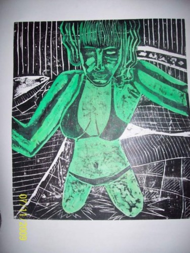 Estampas & grabados titulada "Sexy girl in green" por Laura Capurro, Obra de arte original