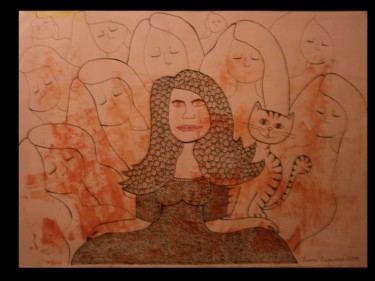 Drawing titled "La dama, el gato y…" by Laura Capurro, Original Artwork, Other