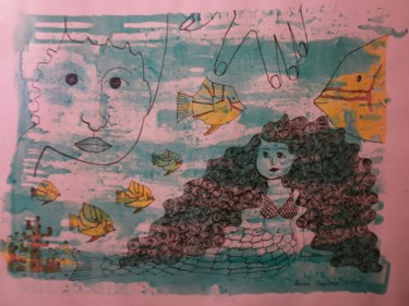 Disegno intitolato "La pecera, The fish…" da Laura Capurro, Opera d'arte originale, Altro