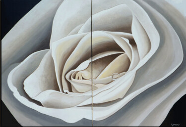 Schilderij getiteld "Rosa Zen" door Lauragreenart, Origineel Kunstwerk, Acryl Gemonteerd op Frame voor houten brancard