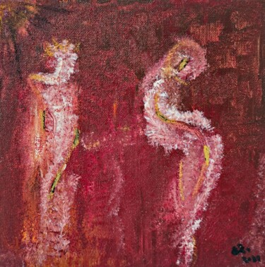 Painting titled "Foreigners" by Laura Ionescu, Original Artwork, Acrylic Mounted on Cardboard