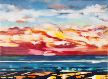 Painting titled "De Haan Sunset" by Laura K Smith Paintings, Original Artwork, Acrylic Mounted on Wood Stretcher frame