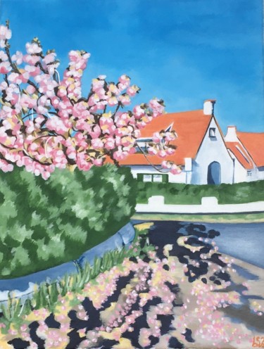 Painting titled "De Haan in Blossom" by Laura K Smith Paintings, Original Artwork, Acrylic