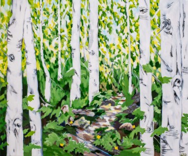 Картина под названием "Sunny Birches" - Laura K Smith Paintings, Подлинное произведение искусства, Акрил Установлен на Дерев…