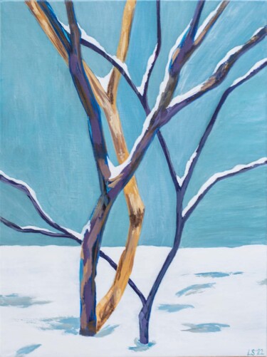 Картина под названием "Snowy Trees II" - Laura K Smith Paintings, Подлинное произведение искусства, Акрил Установлен на Дере…
