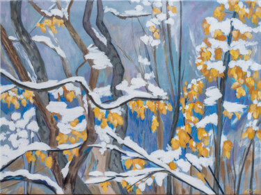 Painting titled "Snowy Trees III" by Laura K Smith Paintings, Original Artwork, Acrylic Mounted on Wood Stretcher frame