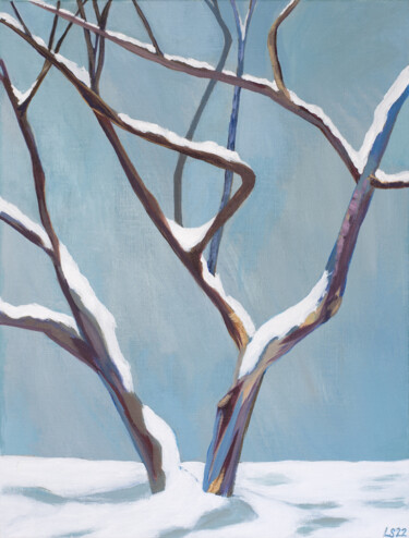 Картина под названием "Snowy Trees I" - Laura K Smith Paintings, Подлинное произведение искусства, Акрил Установлен на Дерев…