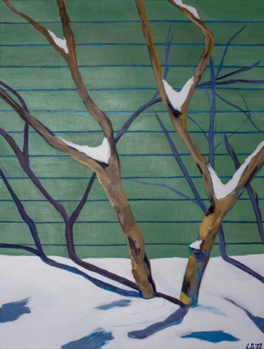 Painting titled "Snowy Trees V" by Laura K Smith Paintings, Original Artwork, Acrylic Mounted on Wood Stretcher frame