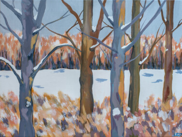 Painting titled "Snowy Trees VI" by Laura K Smith Paintings, Original Artwork, Acrylic Mounted on Wood Stretcher frame