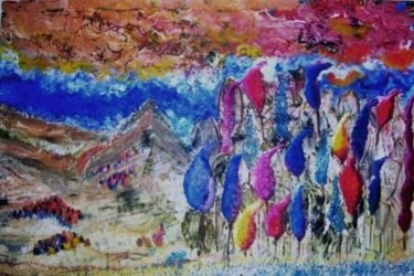 Pintura titulada "Campo con cipreses" por Laura Ruvalcaba, Obra de arte original, Oleo