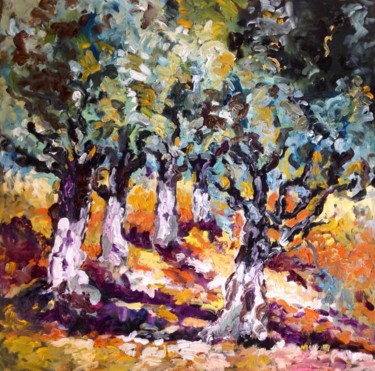 Painting titled "Uliveto in penombra" by Laura Tedeschi Pittrice, Original Artwork, Oil