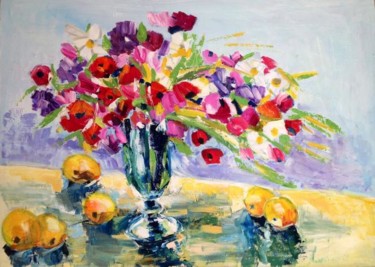Pittura intitolato "Fiori e frutta" da Laura Tedeschi Pittrice, Opera d'arte originale, Olio