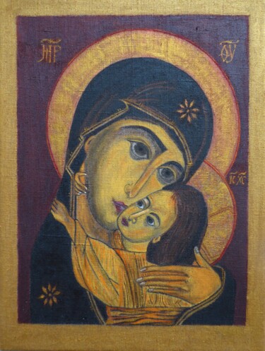 Painting titled "Marie et Jésus" by Laure Barlet, Original Artwork, Oil